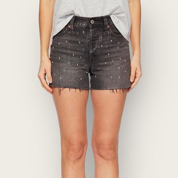 Levi's Wedgie Studded Shorts | Size 24 XXS | Black | Distressed Rhinestone Y2K - Picture 4 of 10